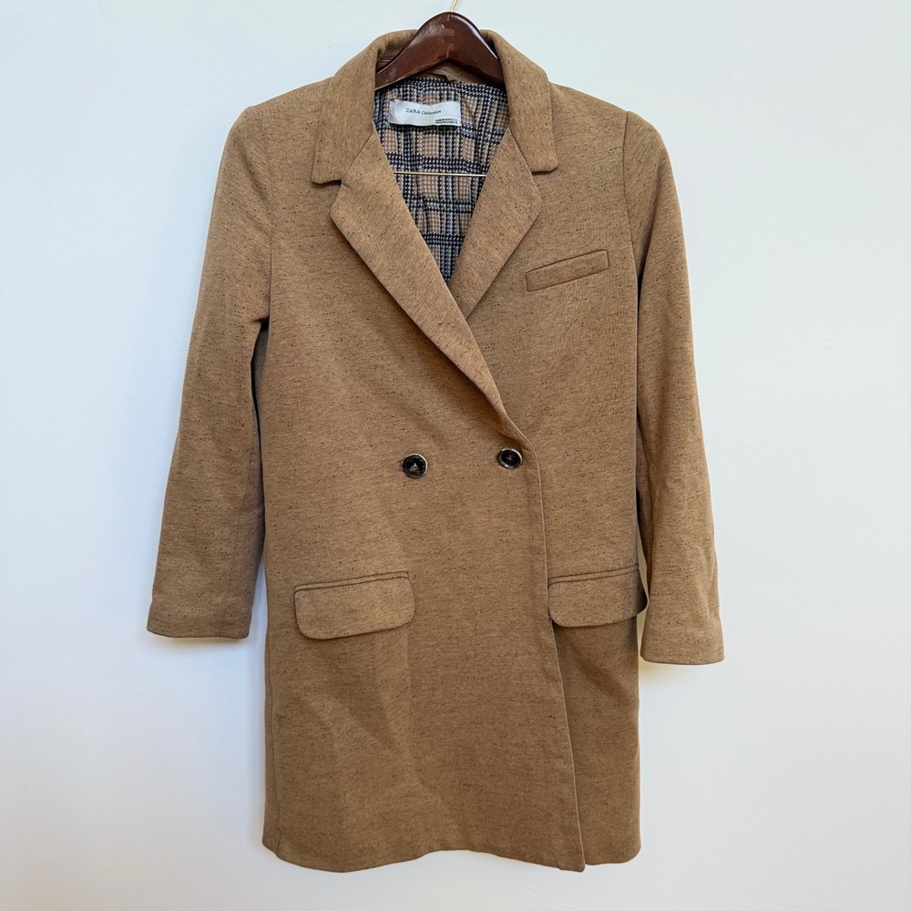 Zara Collection Brown Flecked Double Breasted Long Blazer Coat Women's Medium - Picture 4 of 10